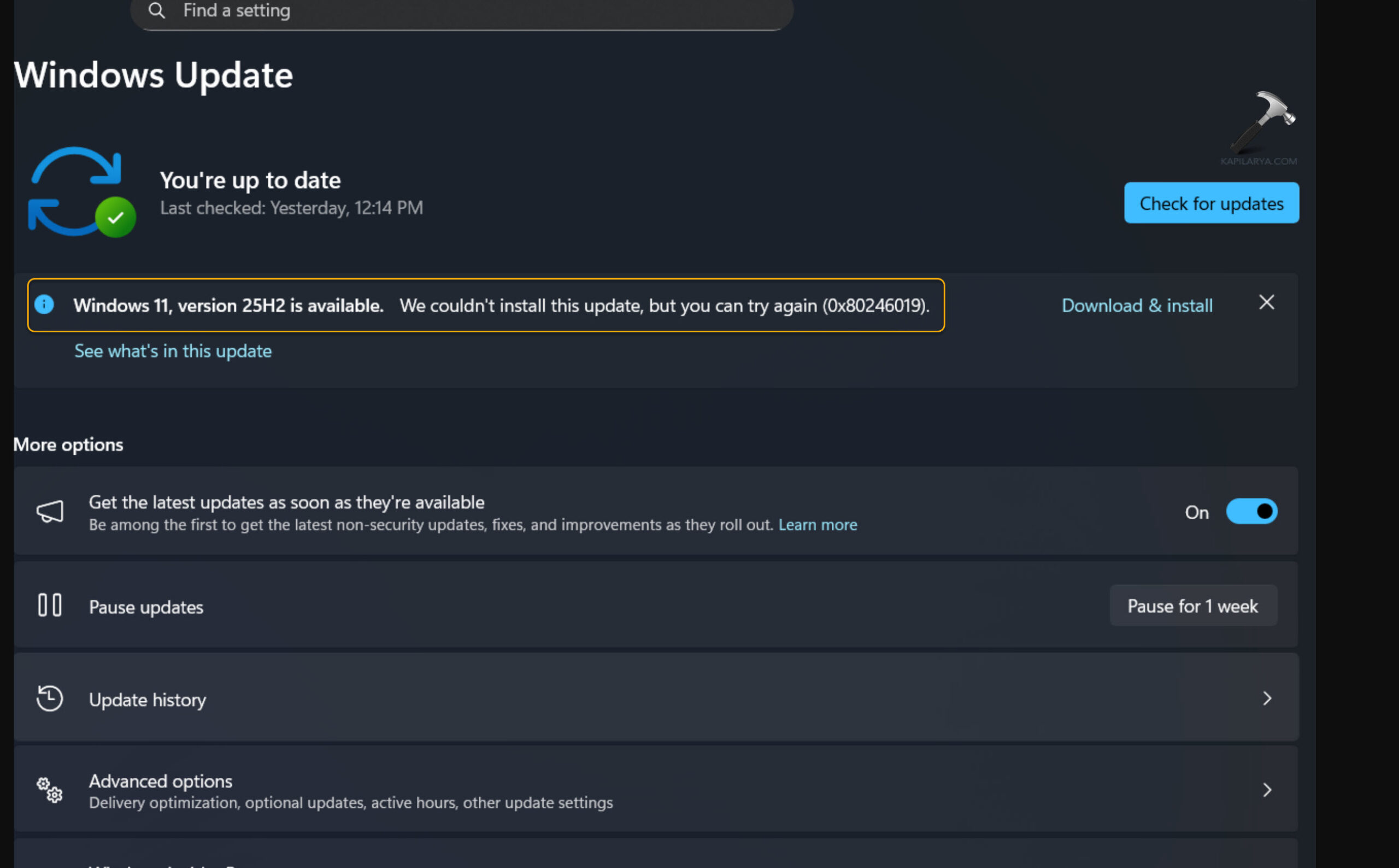 Windows 11 25H2 stuck