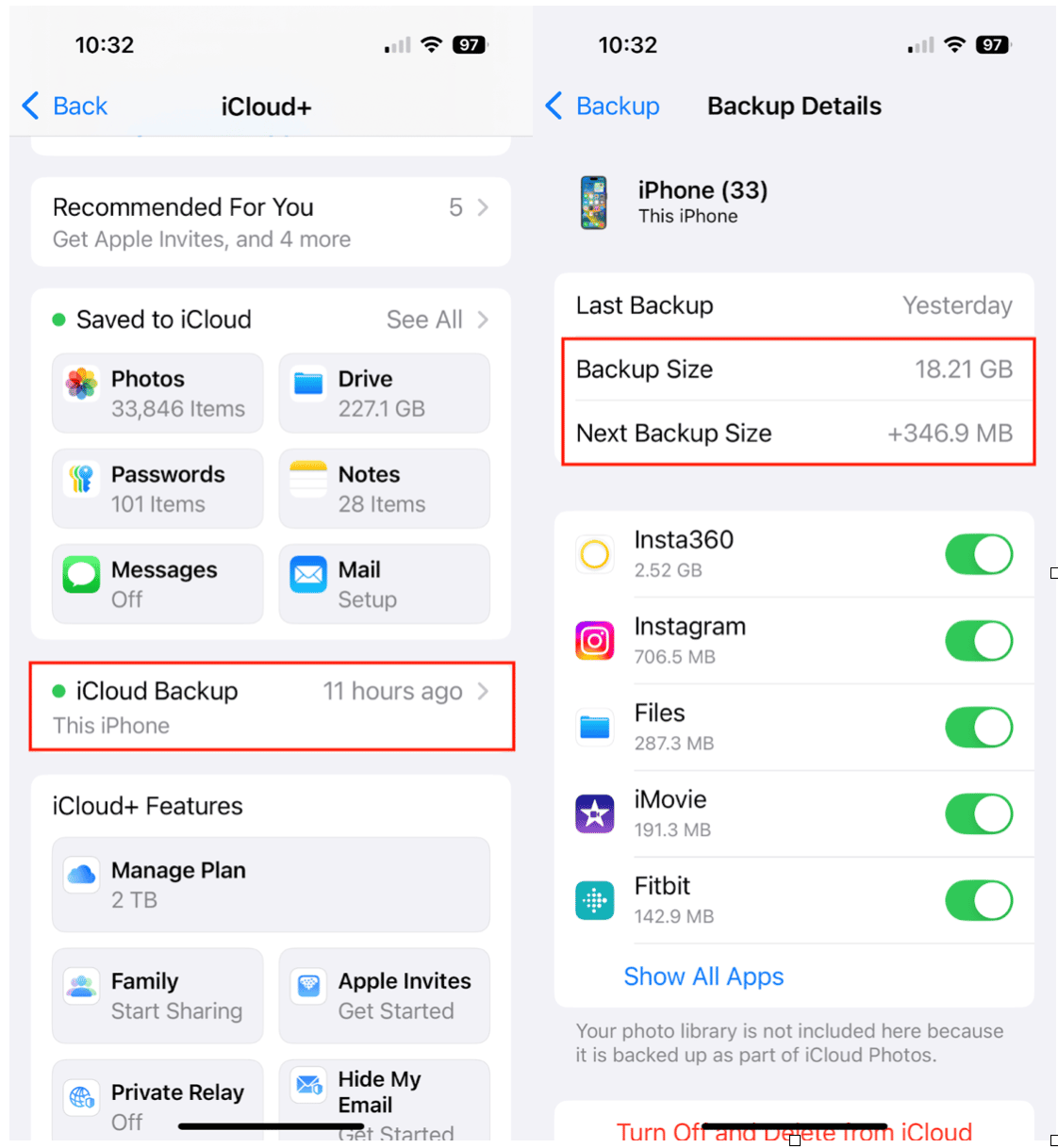 バックアップに必要なiCloudストレージの量